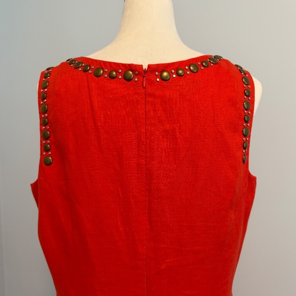 Anne Klein 100% Linen Sleeveless Embellished Red‎ Lined Dress Size 12 - Picture 5 of 12